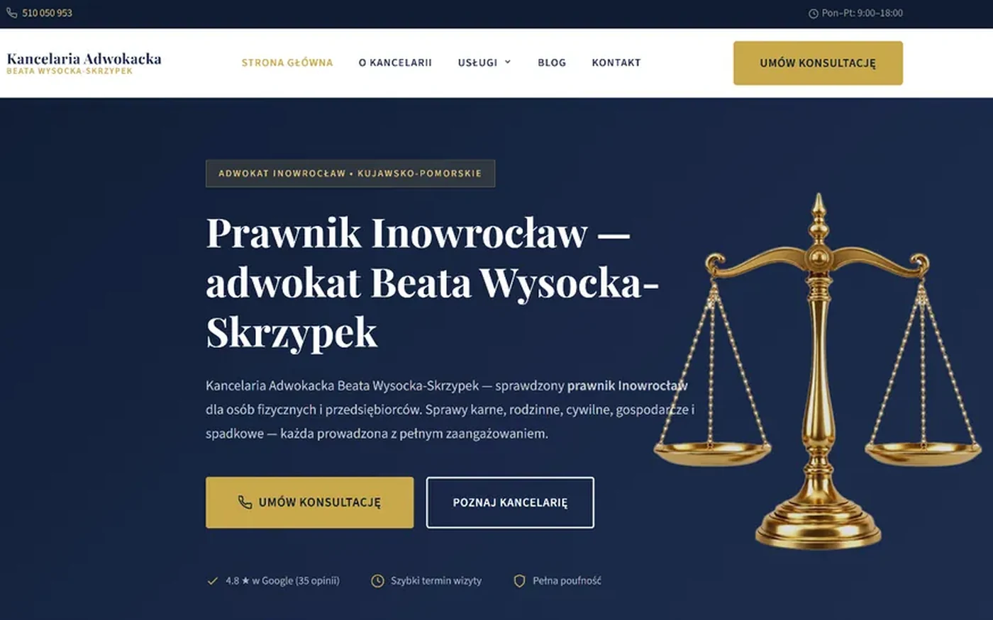 Widok strony realizacji - prawnik Inowrocław